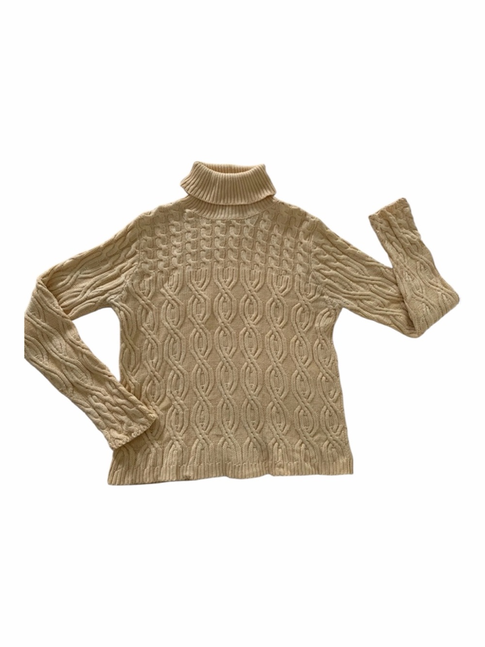 Vintage Wainscott Turtleneck Sweater Women Small Yellow Cable Knit Long Sleeves